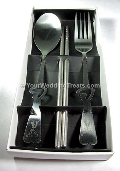fork spoon chopsticks gift set with white box