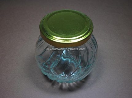 glass jar wedding favor with gold colored cover